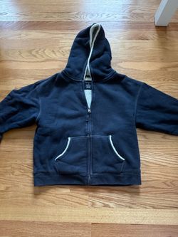 Lands' End Navy Sherpa-Lined Zip-Up Hoodie and Levi’s jeans