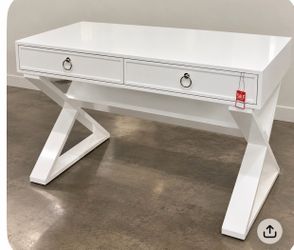ZGALLERIE  White Desk with Two Drawers and X-Base