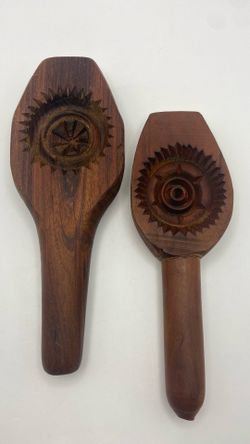 Antique Hand Carved Wood Sugar/Candy/ Butter/ Mold Paddles Ma’amoul Middle Eastern Molds SET of 2