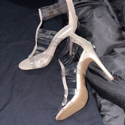 Women’s Nude And Clear Strap Heels