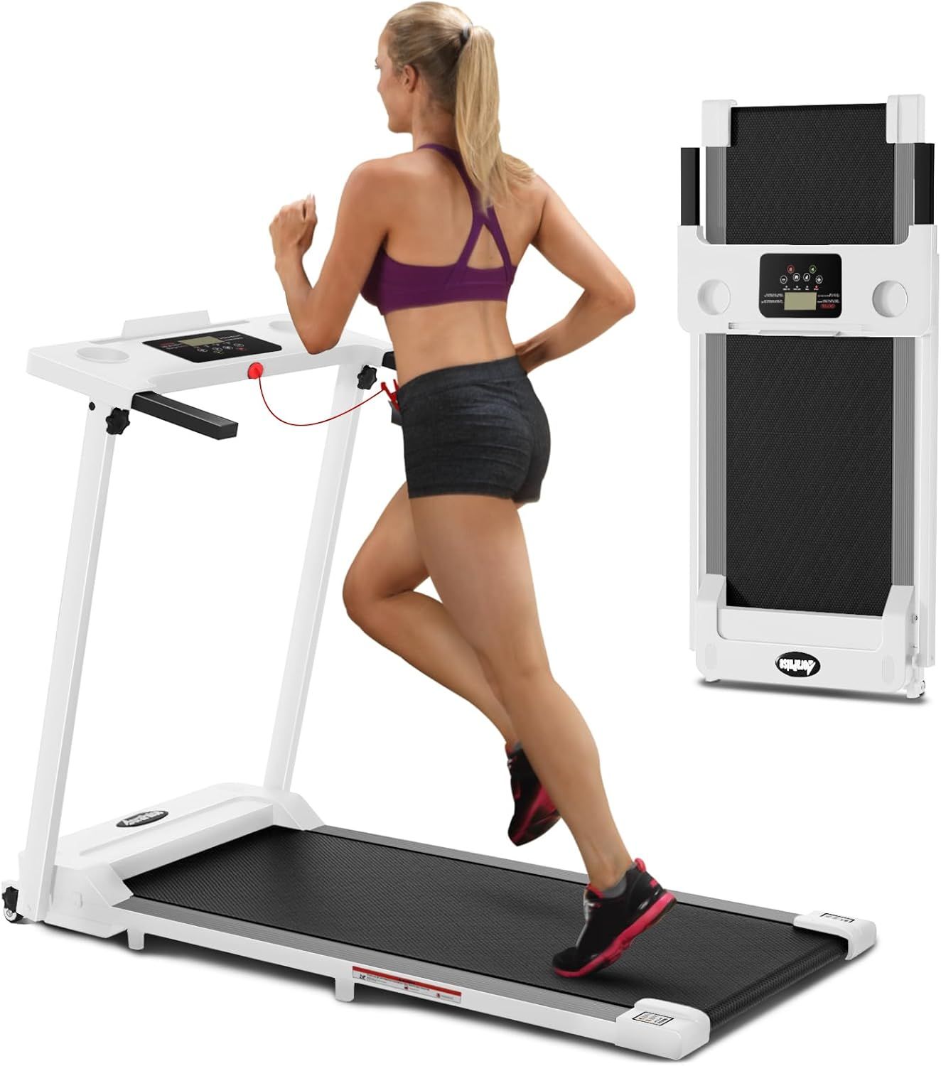 3.0 HP Foldable Portable Folding Small Treadmills for Home Office with 300 LBS Capacity, Walking Running Exercise Electric Compact Treadmill with LED