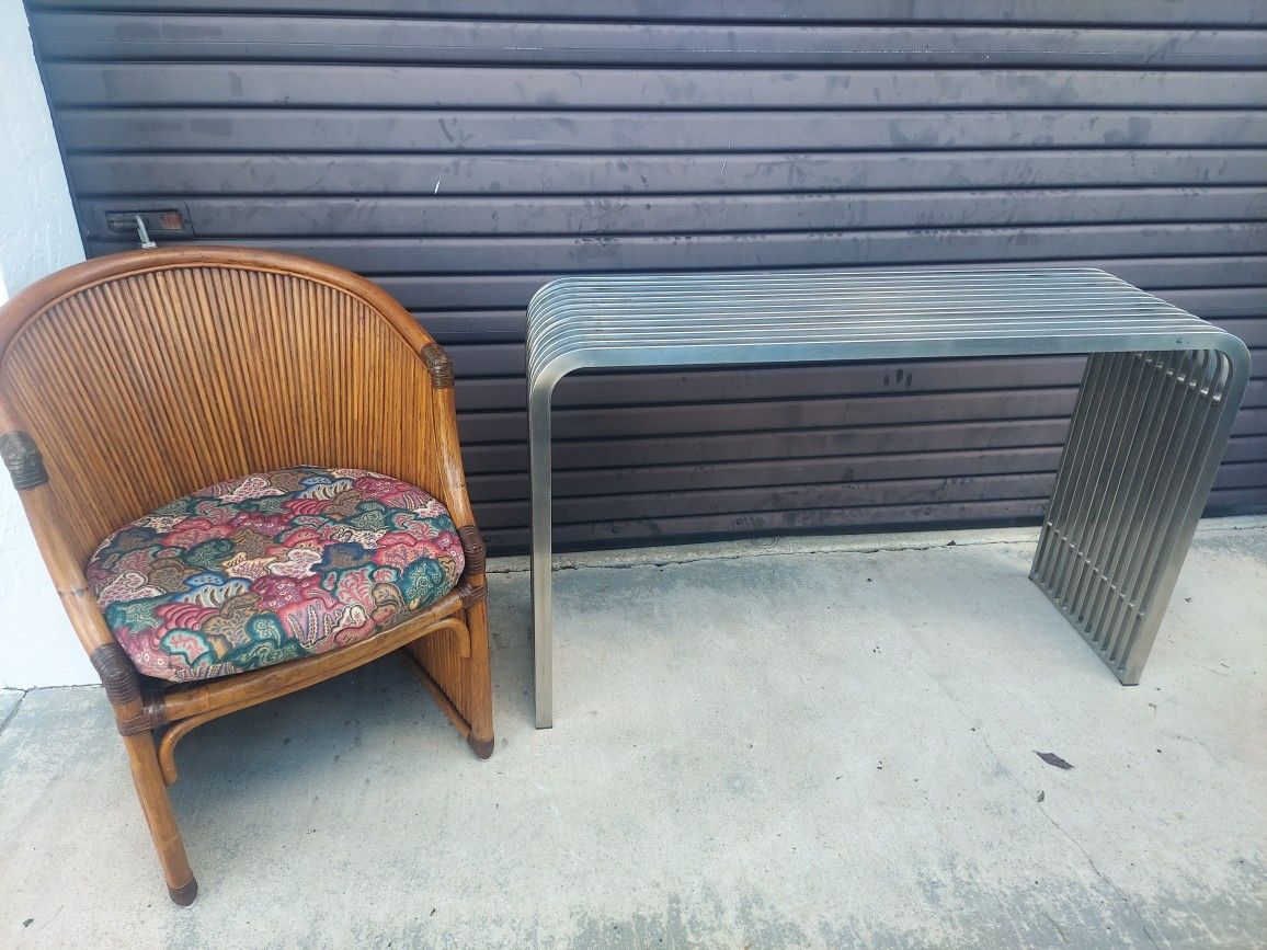Modern Stainless Steel Console Table Silver Stripe 13 Stainless Pipes Evenly Spaced.