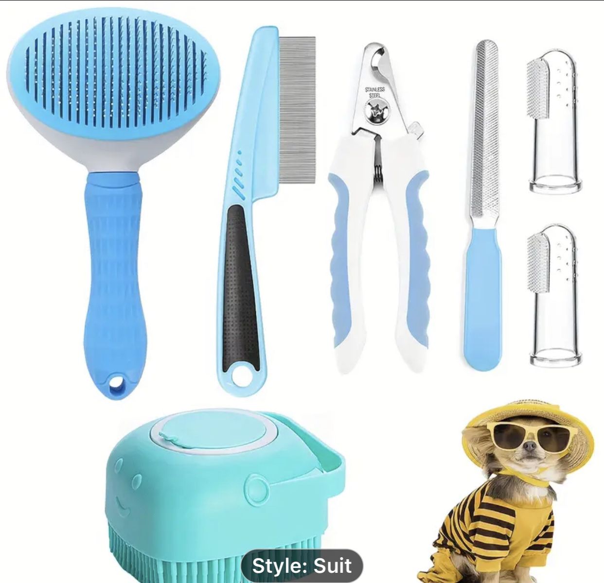 7 Pack Pet GroomingSet - Hair Removal Comb For Dog, Flea Comb, Dog Shampoo Brush,  Pet Nail Clippers, Dog Toothbrush Set