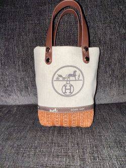 Hermès Paris Canvas and Raffia Tote Bag