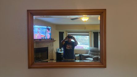 Large Oak Framed Wall Mirror 48”X36”