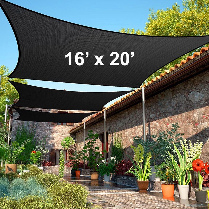 (New) $50 Rectangle 16x20 ft Large Sun Shade Sail Outdoor Canopy Cover w/ Ropes