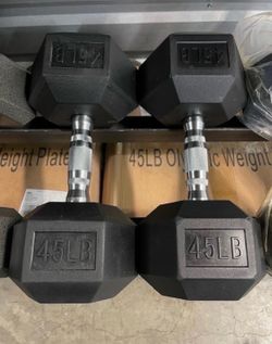 45 lbs Hex Rubber Dumbbell Weights…. (Brand New) Home Gym Fitness….