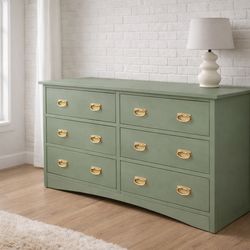 Sage Green Dresser • 6 Drawer • Gold Handles