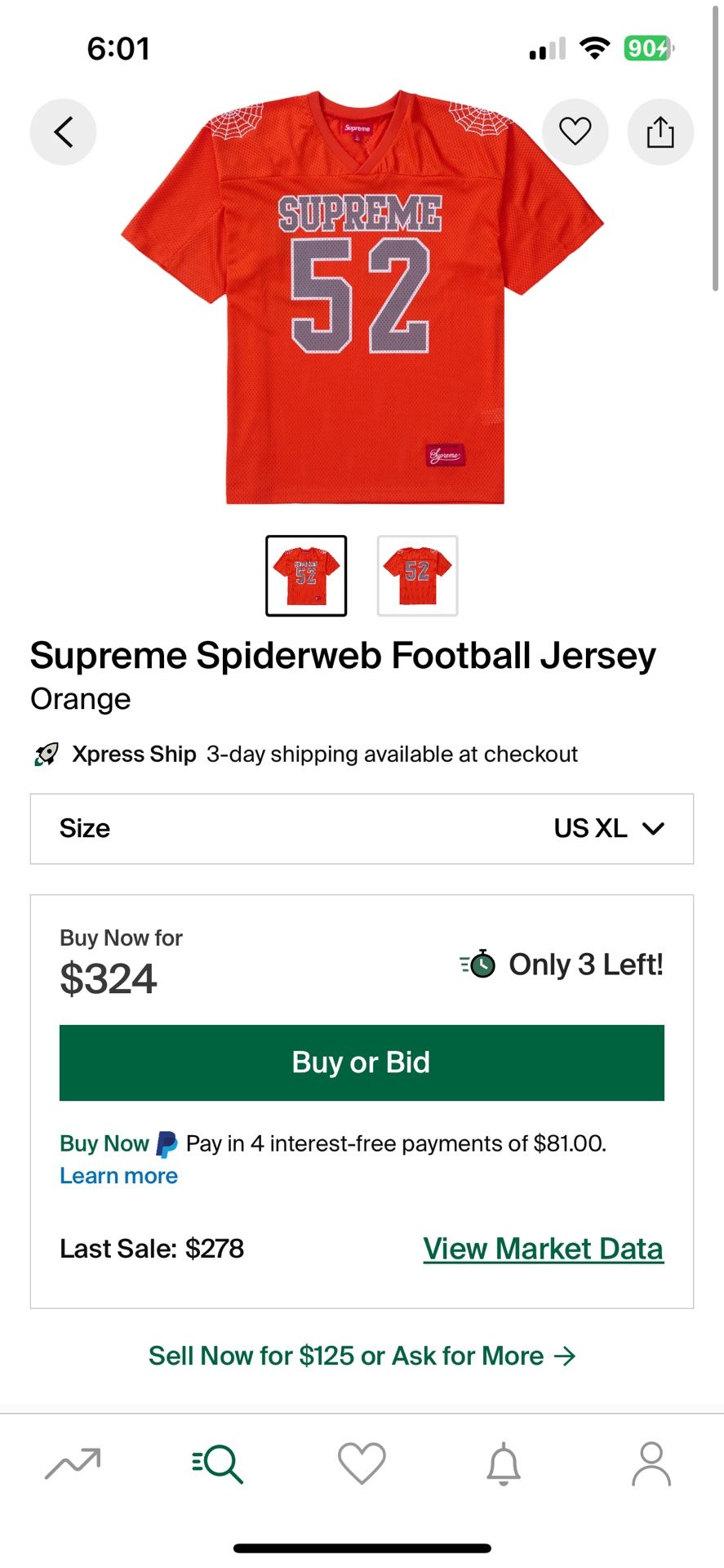 Supreme Spiderweb Jersey Orange XL