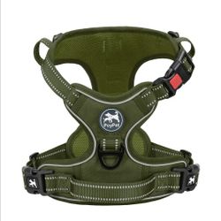 PoyPet No Pull Dog Harness, No Choke Reflective Dog Vest, Adjustable Pet Harnesses with Easy Control Padded Handle for Small Medium Large Dogs(Militar
