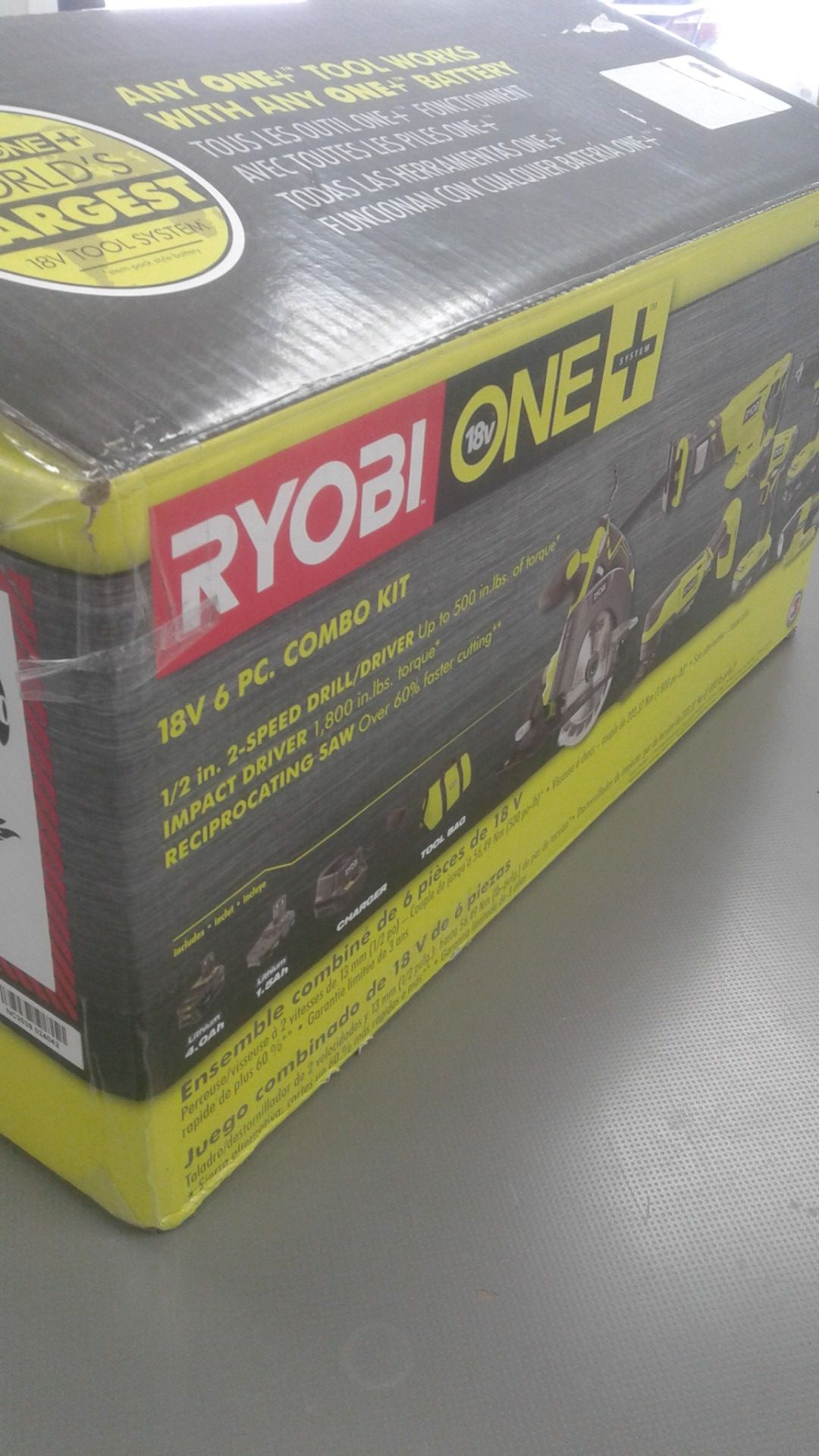 Ryobi P1819 18V 6-pc. Combo Kit w. Battery Charger and Tool Bag - New