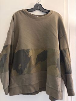 Zara Olive Green Over-Sized Crewneck Sweatshirt with Camo Colorblock Band