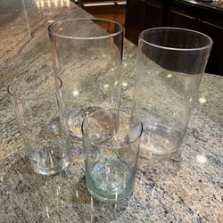 Clear Glass Cylindrical Vases  – Set of 4 (Mixed Sizes)