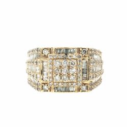 Men’s 10k Yellow Gold Diamond Cluster Cocktail Ring with Baguette Accents Size 10.5 GP3127004