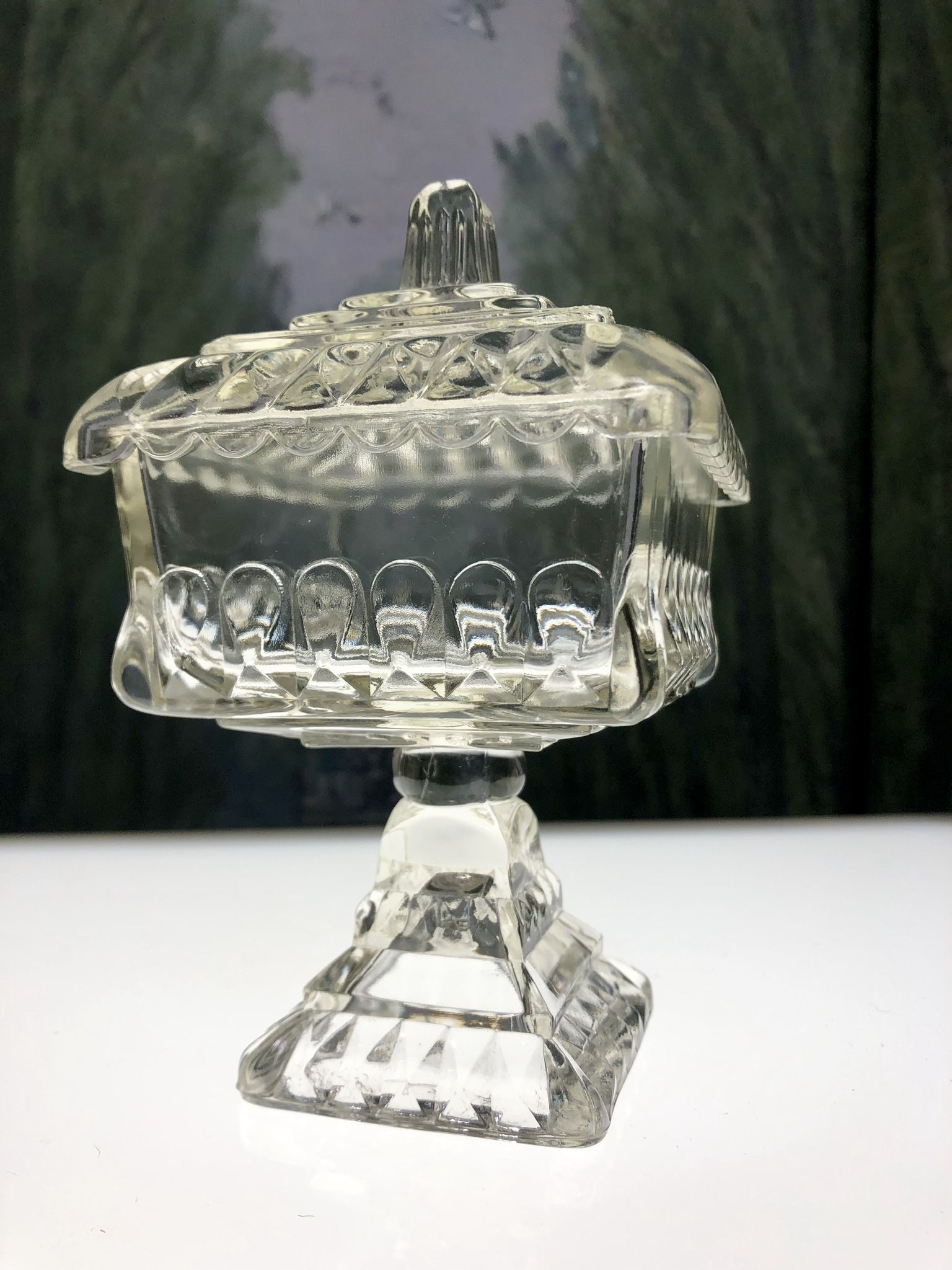 Wedding Cake Dish / Crystal Candy Dish with Lid H6.5” xW4”