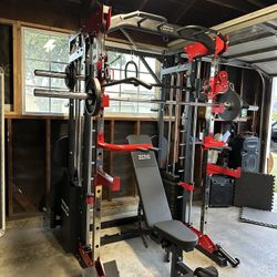 Smith Machine 200 | Adjustable Bench | 245lb Cast Iron Olympic Weights | 7ft Olympic Bar | Fitness | Gym Equipment | FREE DELIVERY/INSTALLATION 🚚 🛠️