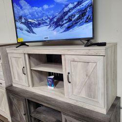 NEW EXTRA LARGE TV STAND W/ FIREPLACE OPTION GRAY COLOR || SKU#ASHW0331-268TC