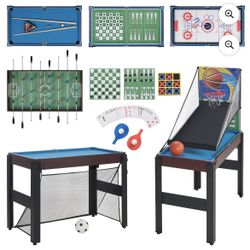 Brand New(Assembled) 16-in-1 Combo Game Table Sets,48''Home Multi Game Table Included Basketball,Pool Table,Air Hockey,Ping Pong,Archery,Chess,Checker