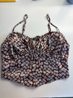 Brown Floral Tie-Front Crop Top