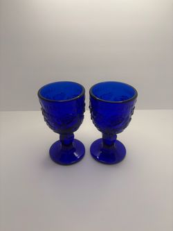 Madonna Inn Cobalt Blue Goblets – Set of 2 – Vintage Embossed Glass – Excellent Condition