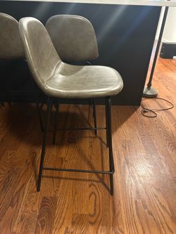 Bar Stools Leather Grey (4)