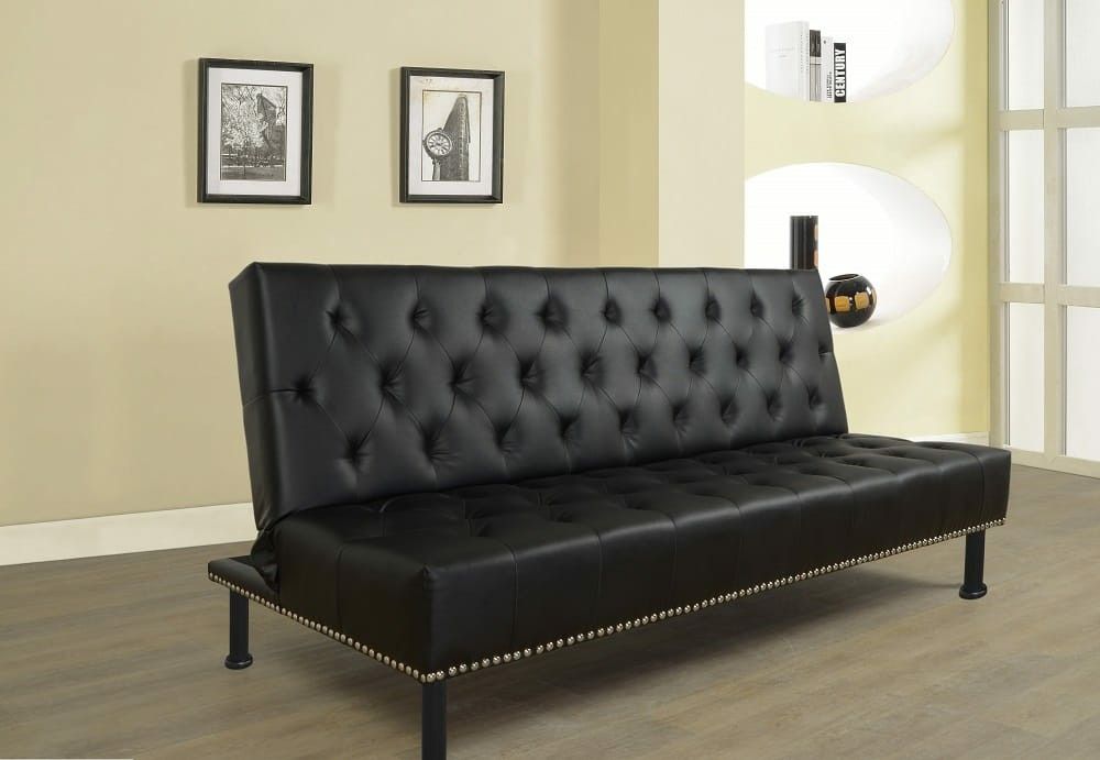Brand New Black Leather Nail Studded Sofa Bed