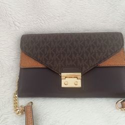Michael Kors Brown Signature Canvas and Leather Sloan Wallet on Chain