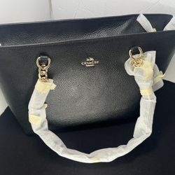 New Coach Black Pebbled Leather Tote Bag