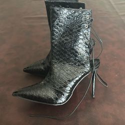 Fashion Nova Black Stiletto Lace Up Heels