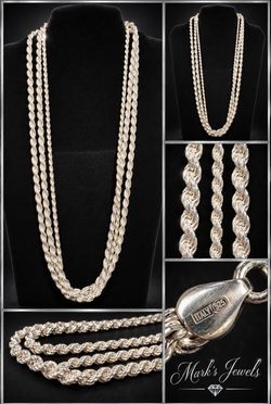 Solid 925 Sterling Silver Rope Chains – 24 Inch