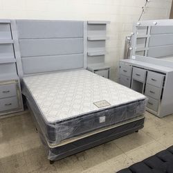 New Grey Bedroom Set With Vanity (Queen/Full)