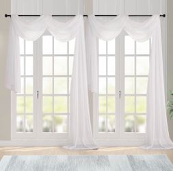 Chyhomenyc Ivory Sheer Scarf Valances For Windows 216 Inch Extra Long, Window Scarf Drapes Rod Pocket Backdrop For Wedding Arch Draping/Party/Canopy B