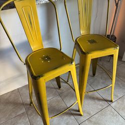 Set of 2 Industrial Yellow Metal Bar Stools – 48” Tall (Speedway and Mountain)