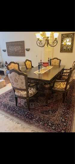 Ornate Dining Room Set Dark Wood Gold Formal 6-8 Chairs