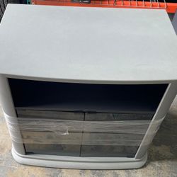 Grey TV Stand with Glass Door Storage – Excellent Condition