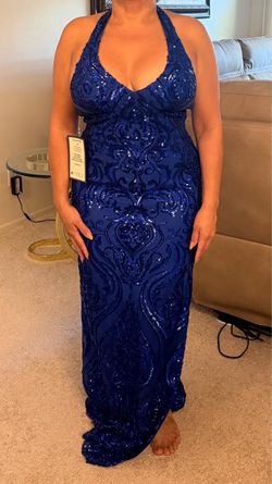 Royal Blue Sequin Halter Formal Gown