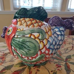 Vintage 1995 Tabletops Unlimited Pescada Koi Fish Cookie Jar Or Cannister Or Pot