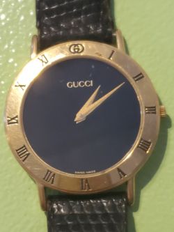 Gold/Black Gucci unisex watch 3000.2M gold plated 8”
