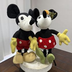 Disney Store Original Exclusive Mickey Minnie Mouse Retro Plush Set 18" Corduroy