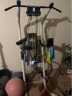 Bench bars, squat rack, bench rack, weights, etc