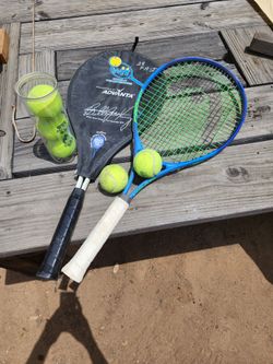 Tennis racquets and balls