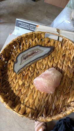 Amethyst Geode Slice and Rose Quartz Raw Stone