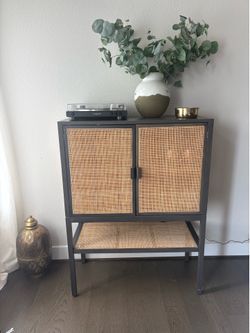 Creative Co-Op Boho Woven Rattan and Wood Cabinet