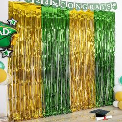 LOLStar 2 Pack Green and Gold 2024 graduation party decorations, 3.3x6.6 ft Foil