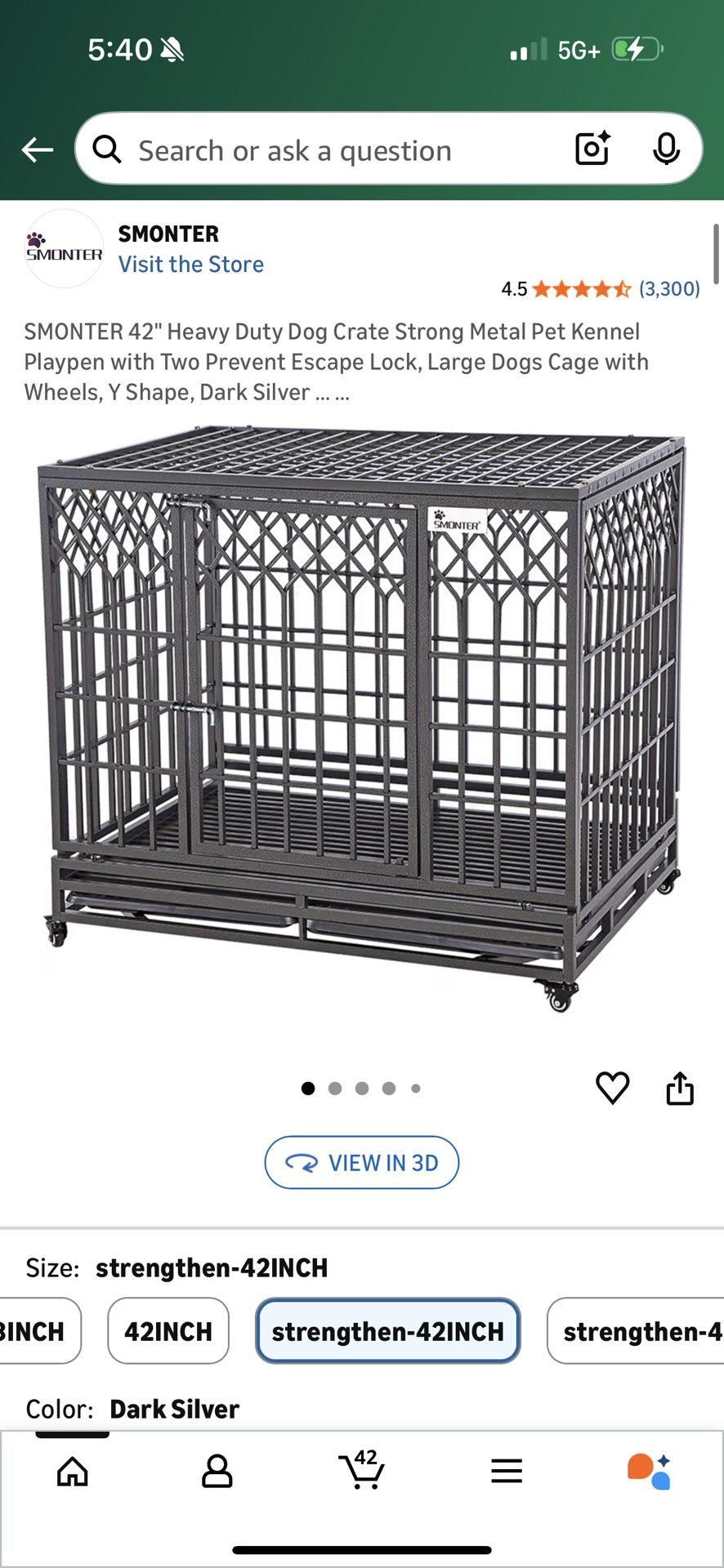 42” inch dark silver dog crate w fancy design