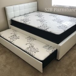 Full twin white Trundle bed with ortho mattress included