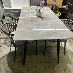 🍽 5-Piece Modern Dining Set with Marble-Style Table – $350 • 🤍 Rectangular sintered stone tabletop — elegant white marble look, scratch & scuff resi