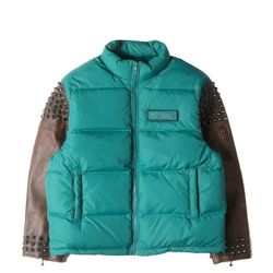 "Supreme "UNDER COVER 23SS Puffer Jacket with studs and leather sleeves, 