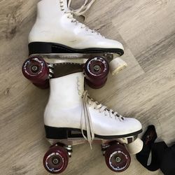 Riedell Sure Grip Roller Skates and Safety Gear white Size 8