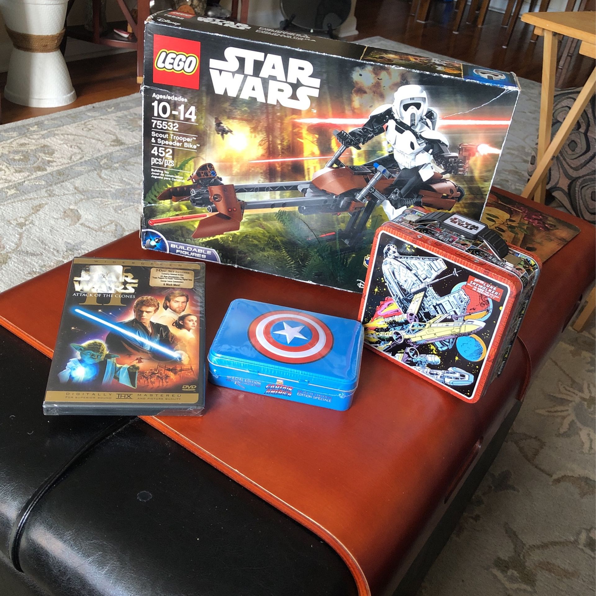 Star Wars Lego-#75532-Scout Trooper & Speeder Bike & Small Lunch Box Box TWO CD STAR WARS DISC,